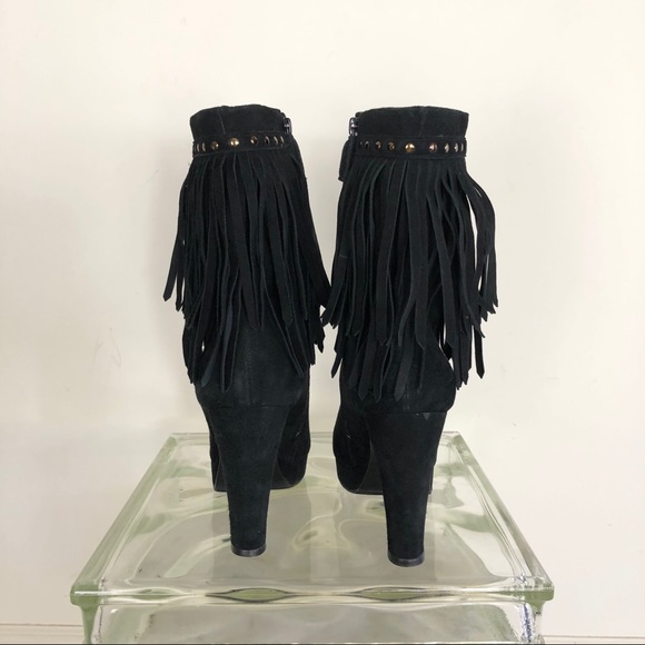 Via Spiga Black Suede Fringed Boho booties 8.5 - Picture 8 of 15